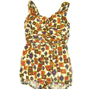 Vintage 50’s Abstract Floral Print Swimsuit Bathing Suit Pinup Rose Marie Reid